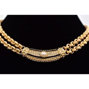 Dior Gold Necklace with Pearl and Crystal Accents